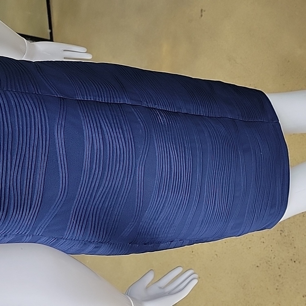 Philosophy Navy Blue Scoop Neck Sleeveless Satin and Sheer Cocktail Dress - Picture 6 of 12